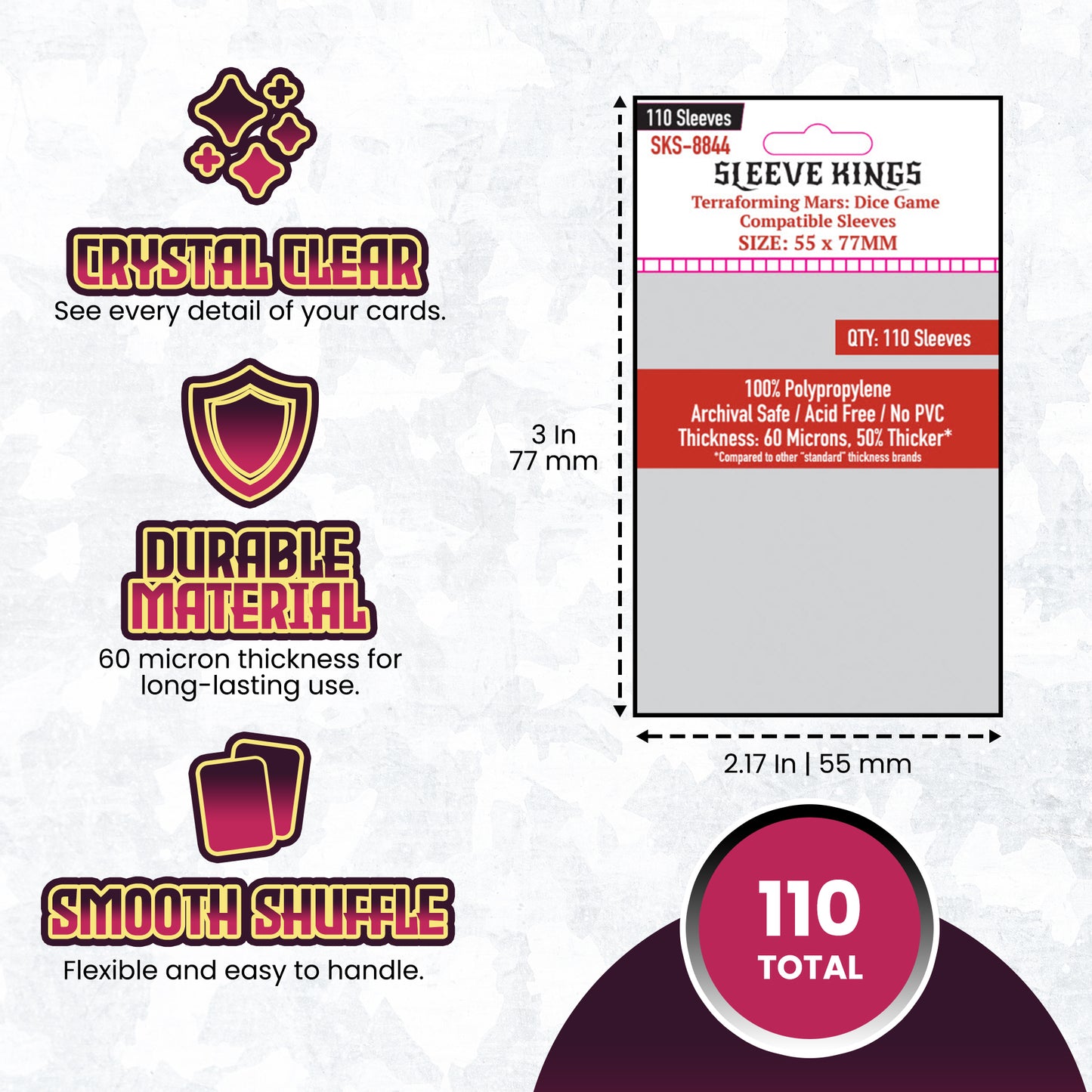 "Terraforming Mars: Dice Game" Compatible Sleeves (55 x 77mm) -110 Pack, 60 Microns, SKS-8844
