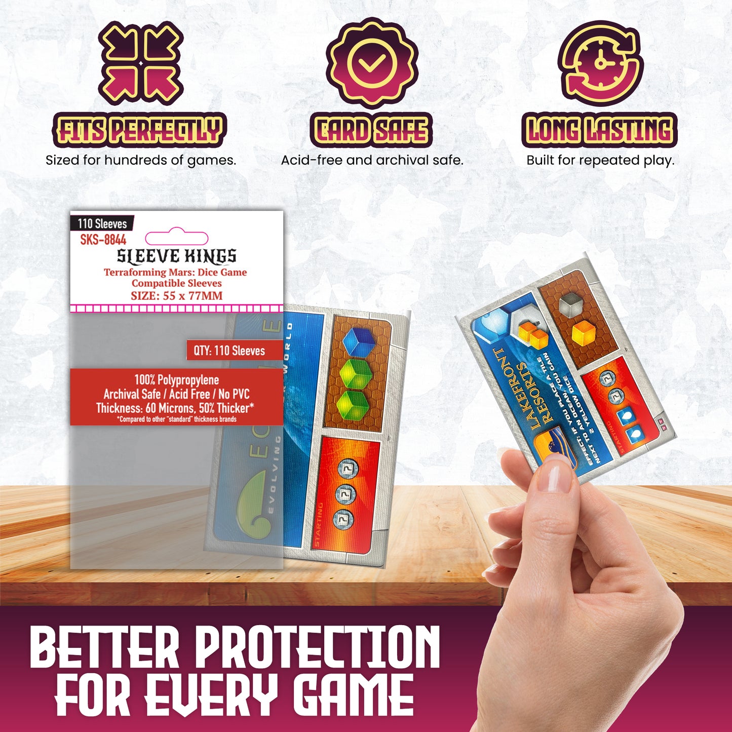 "Terraforming Mars: Dice Game" Compatible Sleeves (55 x 77mm) -110 Pack, 60 Microns, SKS-8844