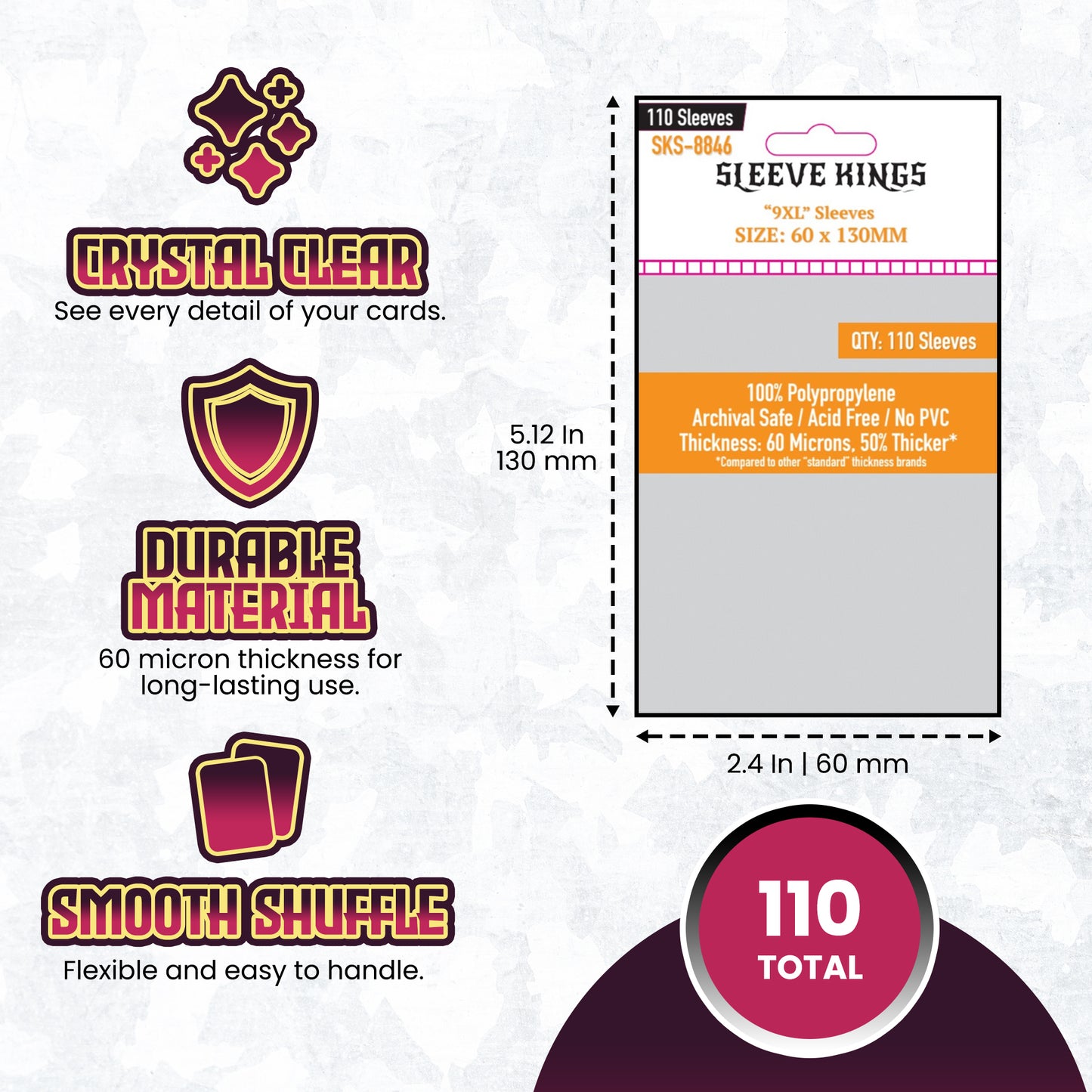 9XL Sleeves (60 X 130 MM) 110 Pack, 60 Microns, SKS-8846