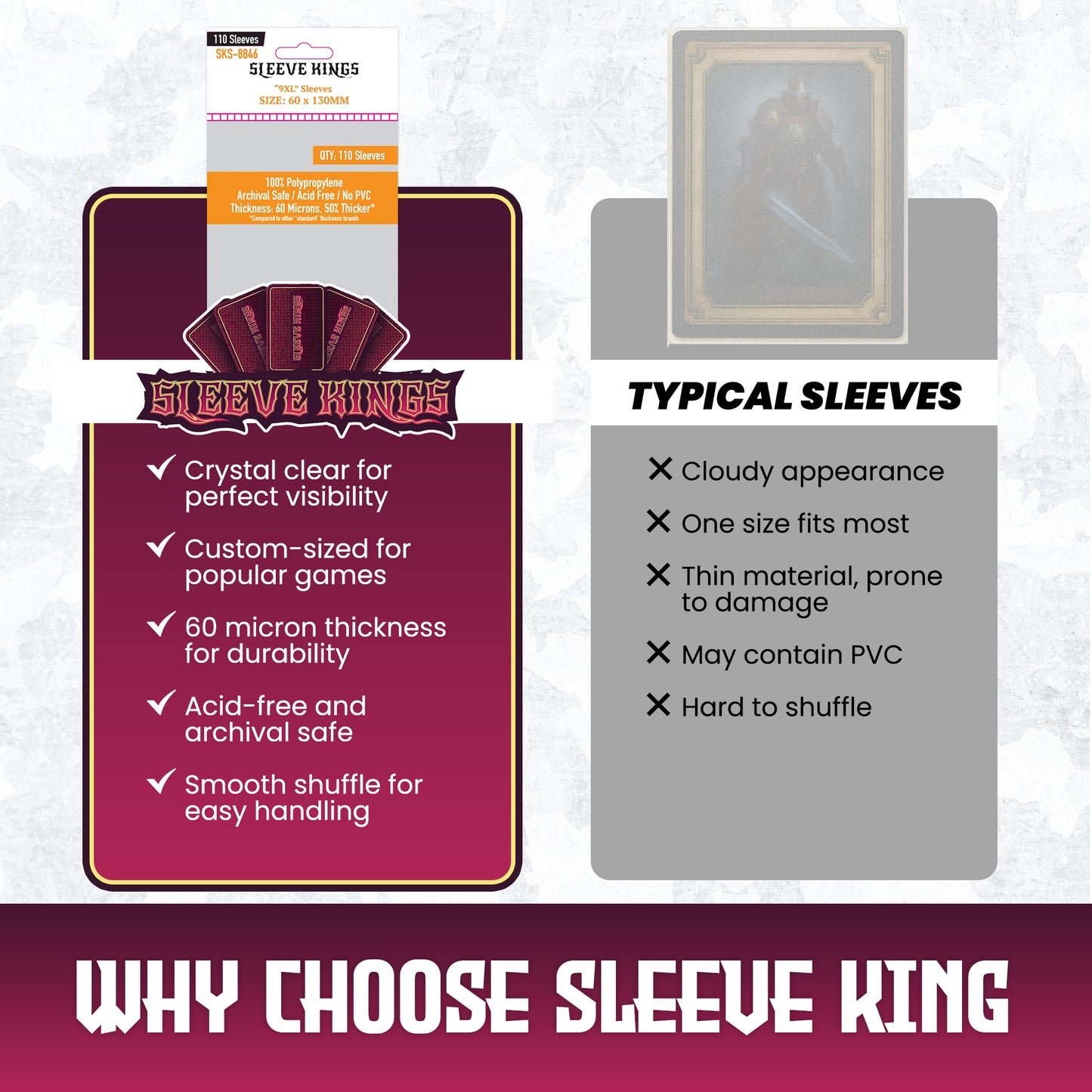 9XL Sleeves (60 X 130 MM) 110 Pack, 60 Microns, SKS-8846