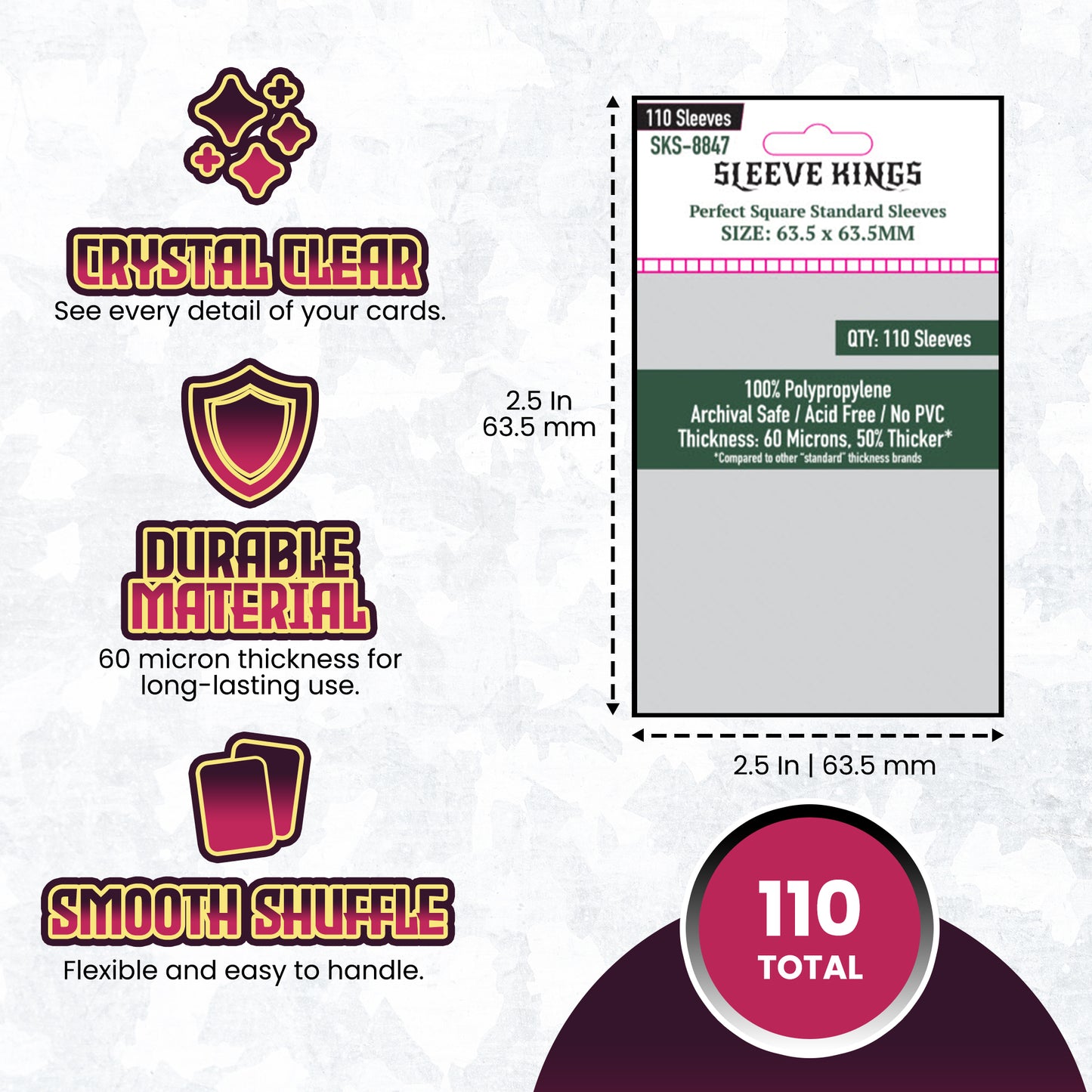 Perfect Square Standard Sleeves (63.5 X 63.5 MM) 110 Pack, 60 Microns SKS-8847