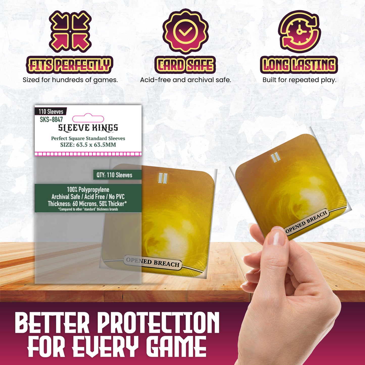 Perfect Square Standard Sleeves (63.5 X 63.5 MM) 110 Pack, 60 Microns SKS-8847