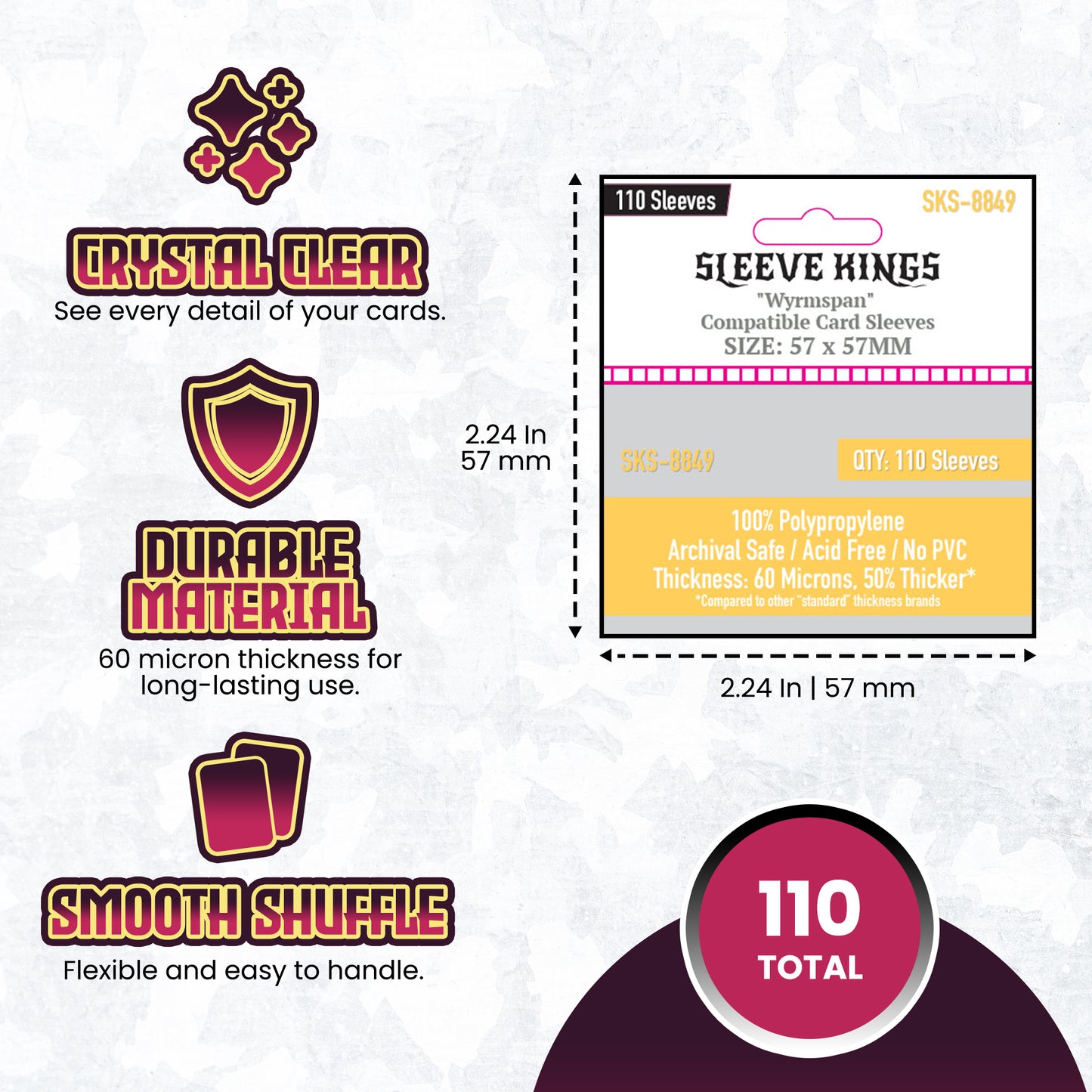"Wyrmspan Compatible" Card Sleeves (57 X 57 MM) -110 Pack, 60 Microns SKS-8849