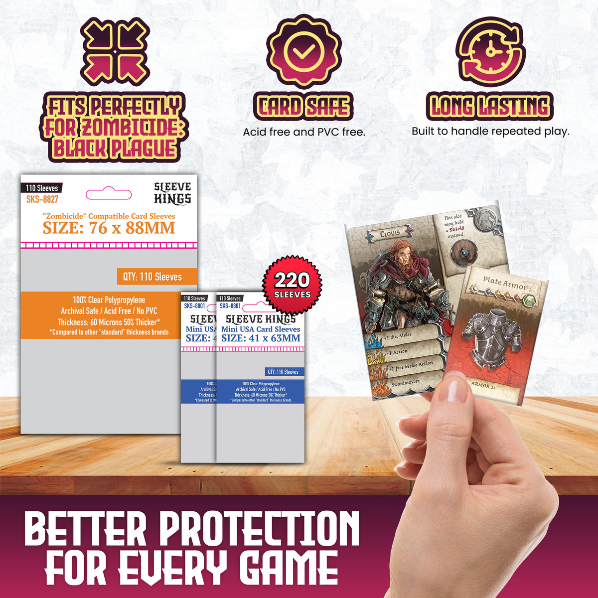 "Zombicide Black Plague" Compatible Sleeve Bundle (8801 X 2 + 8827 X 1)