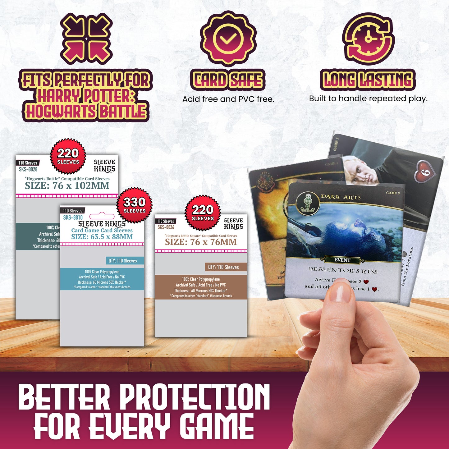 "Harry Potter: Hogwarts Battle" + Expansion Compatible Sleeve Bundle (8810 X 3 + 8826 X 2 + 8828 X 2)