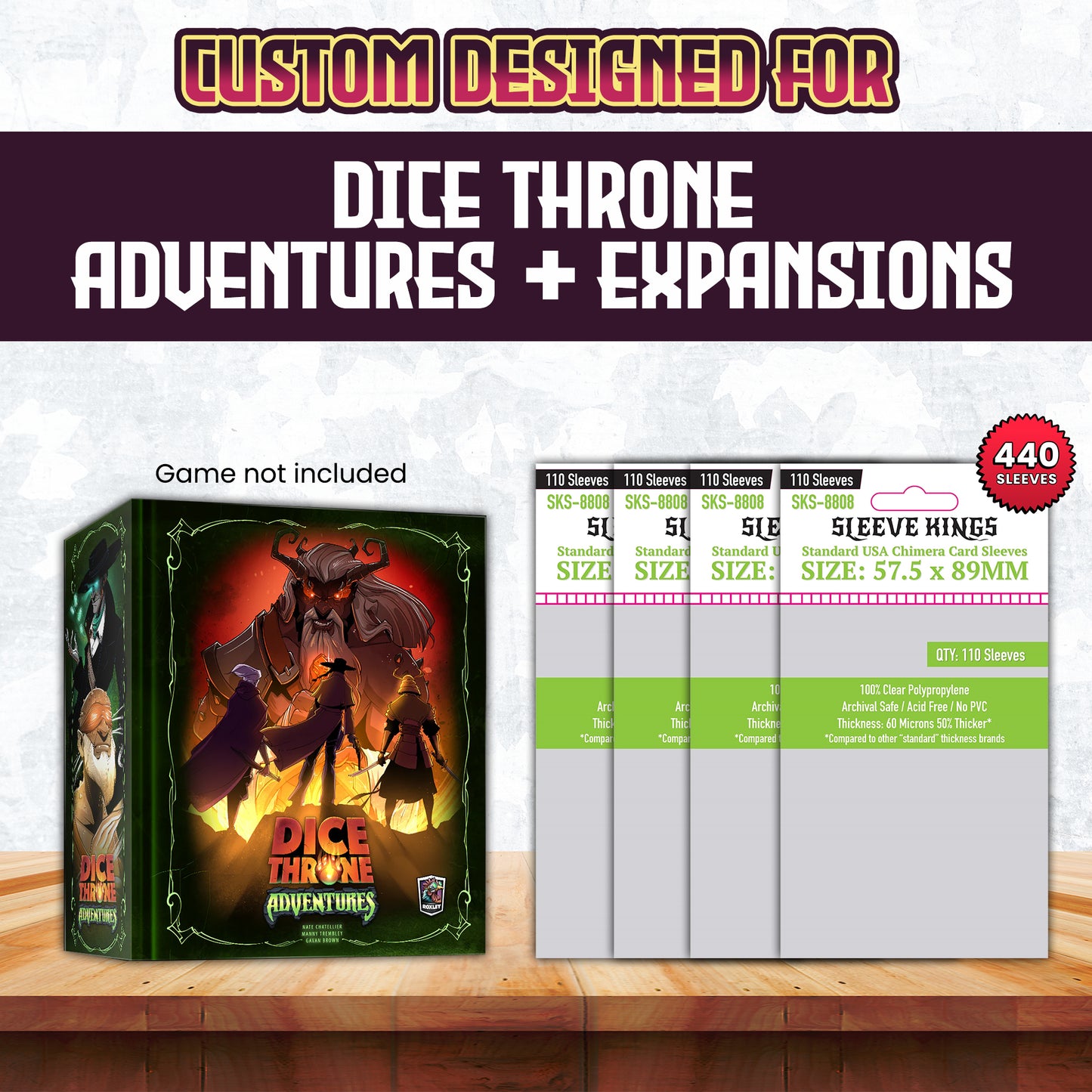 "Dice Throne Adventures" + Expansions Compatible Sleeve Bundle (8808 x 4)