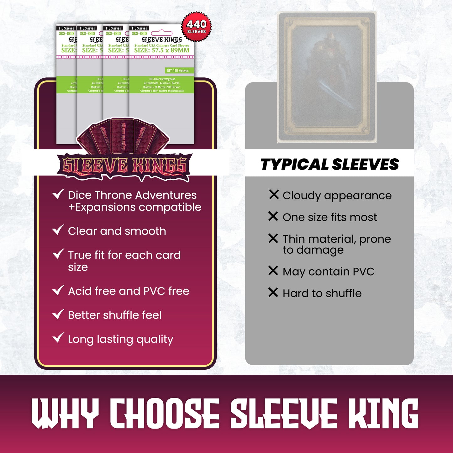 "Dice Throne Adventures" + Expansions Compatible Sleeve Bundle (8808 x 4)