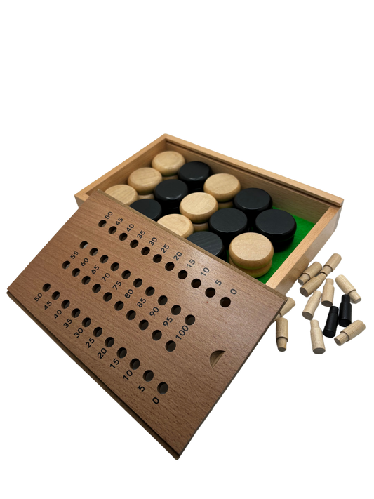 Magnetic Clasp Storage Box With  2 Pegs; Scoring Track for Crokinole + 28 discs (2024 Version)