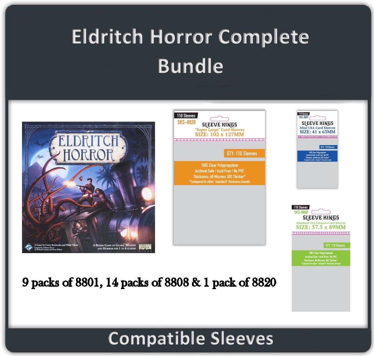 "Eldritch Horror Complete" Compatible Sleeve Bundle (8801 X 9 + 8808 X 14 + 8820 X1)