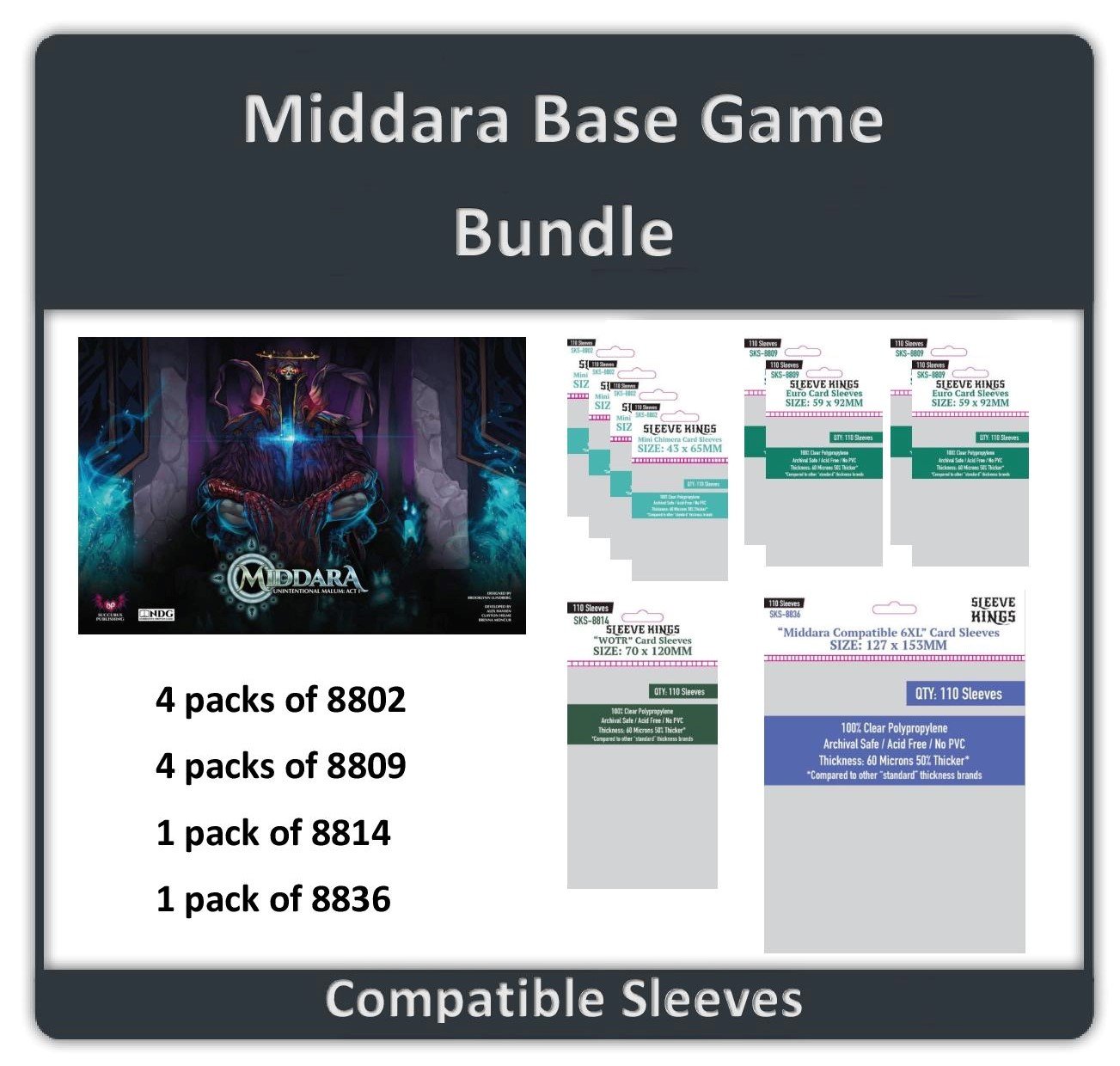 "Middara Base Game" Compatible Sleeve Bundle (8802 X 4 + 8809 X 4 + 8814 X 1 + 8836 X 1)