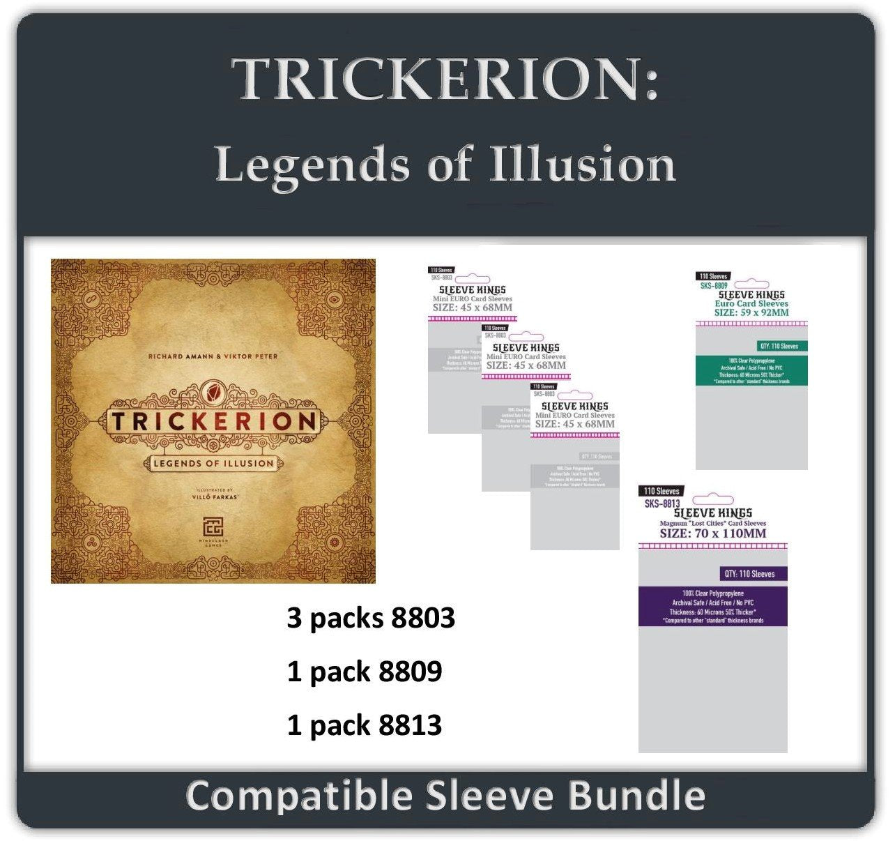 "Trickerion: Legends of Illusion All In" Compatible Sleeve Bundle (8803 X 3 + 8809 X 1 + 8813 X 1)