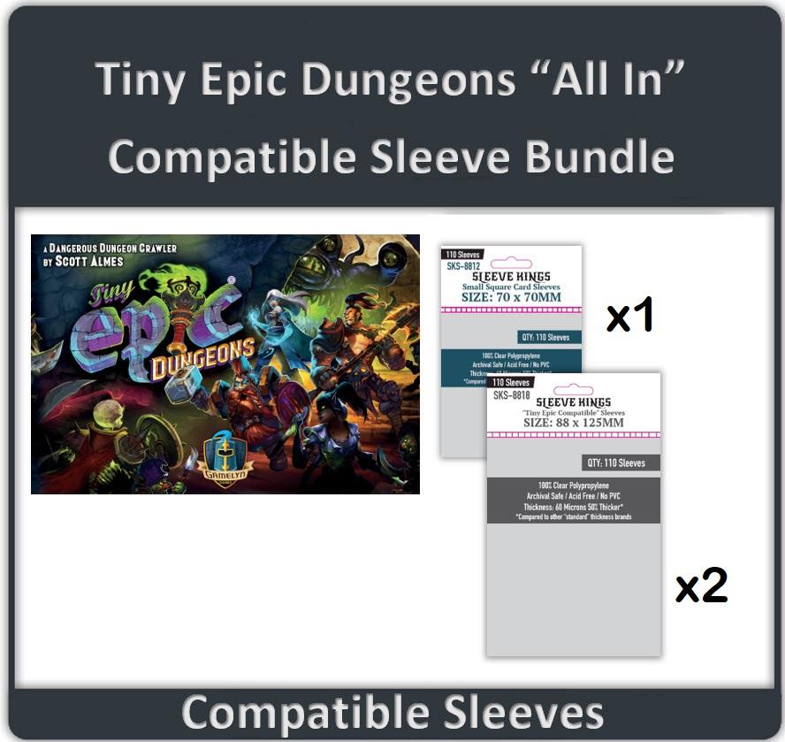 "Tiny Epic Dungeons" Deluxe + Dungeon Stories Expansion "All In" Compatible Sleeve Bundle (8812 X 2 + 8818 X 1)