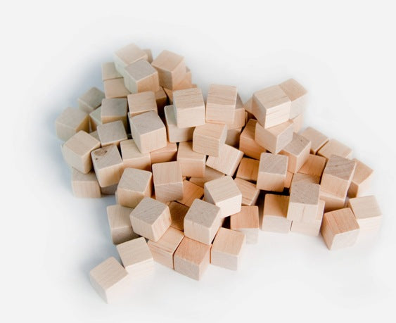 100 Wood Cubes (10 MM) - 10mm in retail packaging (several colors to choose from)