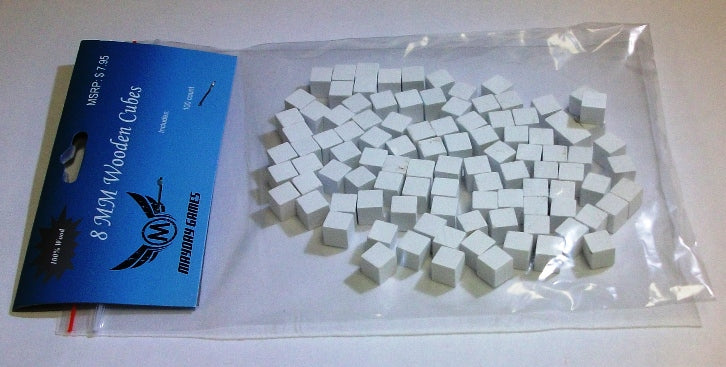 100 Wood Cubes (8 MM) - 8mm in retail packaging (several colors to choose from)