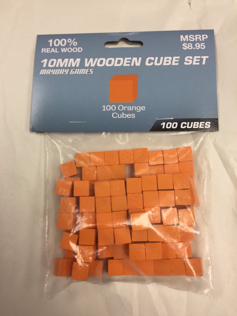 100 Wood Cubes (10 MM) - 10mm in retail packaging (several colors to choose from)