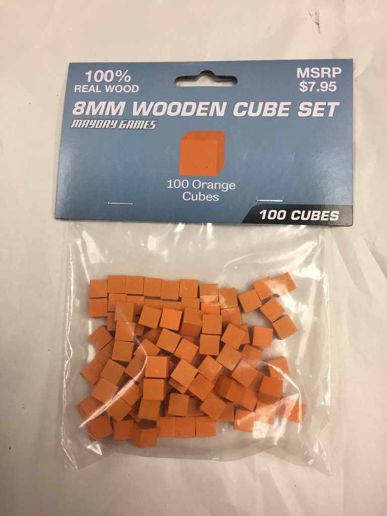 100 Wood Cubes (8 MM) - 8mm in retail packaging (several colors to choose from)