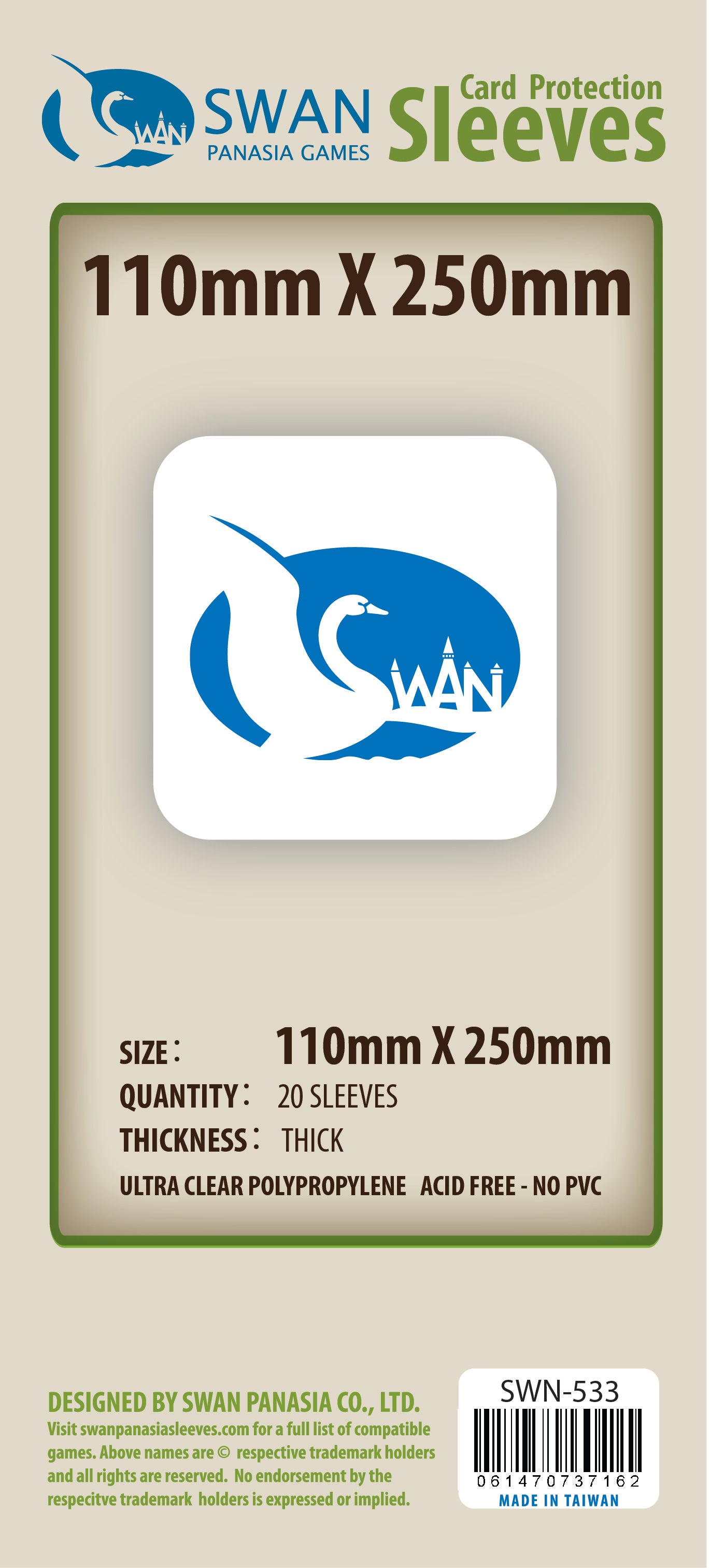 Premium: 110x250 mm Card Sleeves- 20 per pack  (SWN-533)